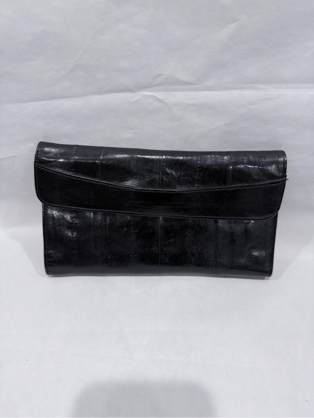 Vintage Eel Skin Black Leather Envelope Clutch Wallet